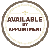 A logo that says `` available by appointment '' in a circle.